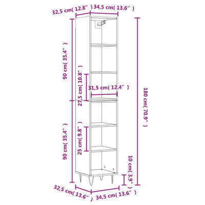 vidaXL Highboard High Gloss White 34.5x32.5x180 cm Engineered Wood