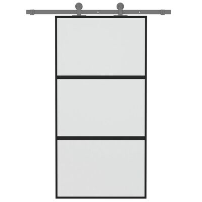 vidaXL Sliding Door Black 102.5x205 cm Tempered Glass and Aluminium