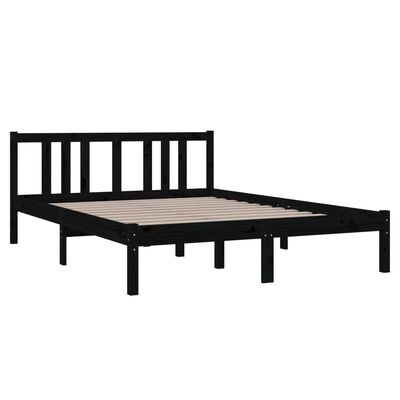 vidaXL Bed Frame without Mattress Black Solid Wood 135x190 cm Double