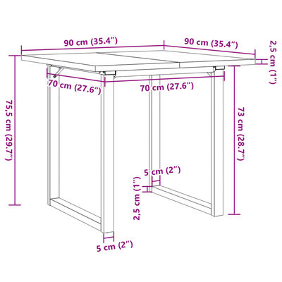 vidaXL Dining Table O-Frame 90x90x75.5 cm Solid Wood Pine and Cast Iron