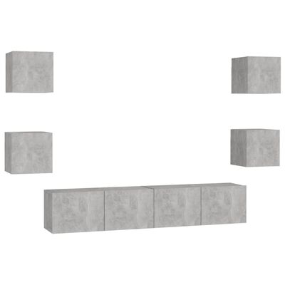 vidaXL 6 Piece TV Cabinet Set Concrete Grey Engineered Wood