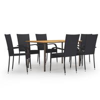 vidaXL 7 Piece Garden Dining Set Poly Rattan Black