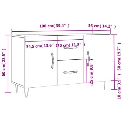 vidaXL Sideboard Sonoma Oak 100x36x60 cm Engineered Wood