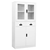 vidaXL Office Cabinet White 90x40x180 cm Steel and Tempered Glass