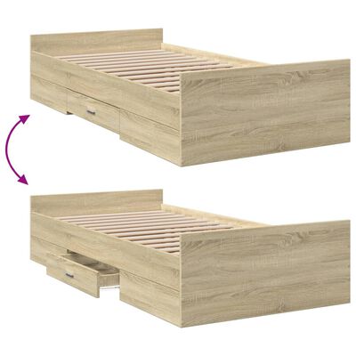 vidaXL Bed Frame with Drawers without Mattress Sonoma Oak 100x200 cm