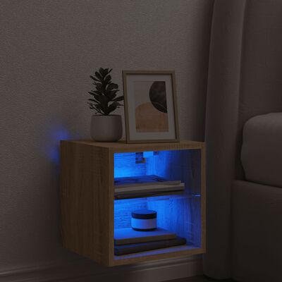 vidaXL TV Wall Cabinet with LED Lights Sonoma Oak 30x28.5x30 cm