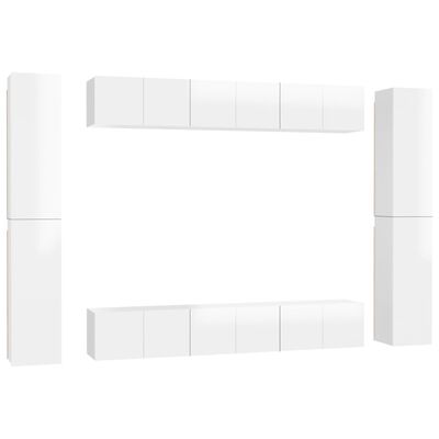 vidaXL 10 Piece TV Cabinet Set High Gloss White Engineered Wood