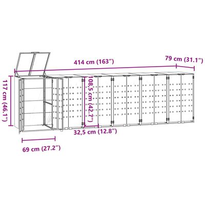 vidaXL Wheelie Bin Storage for 6 Bins Grey 414x79x117 cm Steel