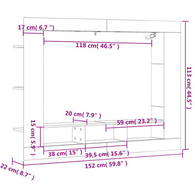 vidaXL TV Cabinet Sonoma Oak 152x22x113 cm Engineered Wood