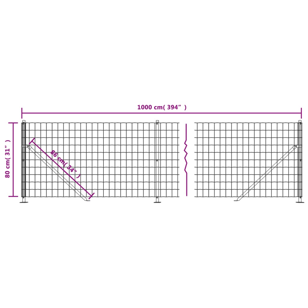 vidaXL Wire Mesh Fence with Flange Anthracite 0.8x10 m