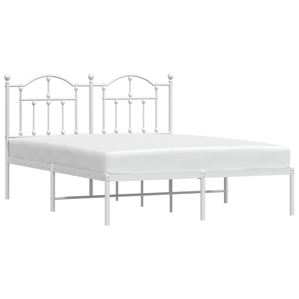 vidaXL Metal Bed Frame without Mattress with Headboard White 135x190 cm Double