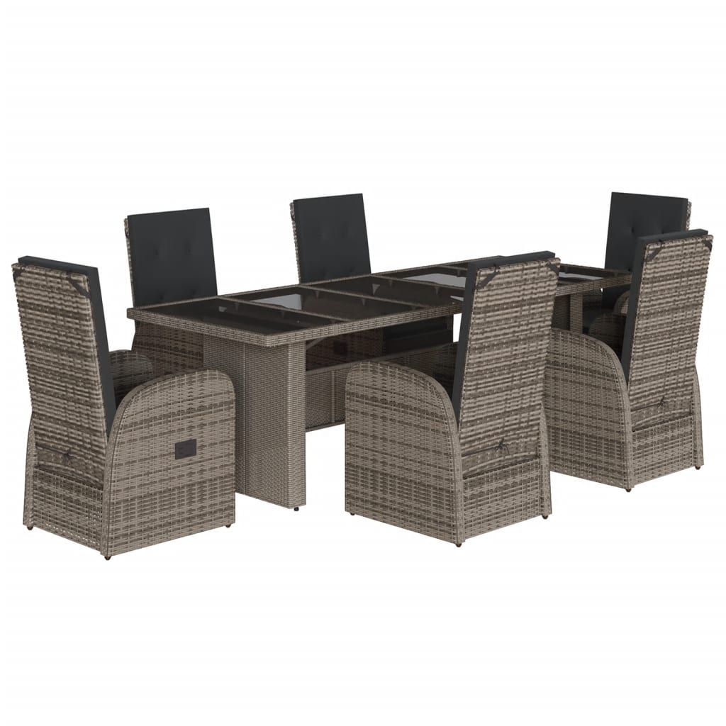 vidaXL 7 Piece Garden Dining Set with Cushions Grey Poly Rattan