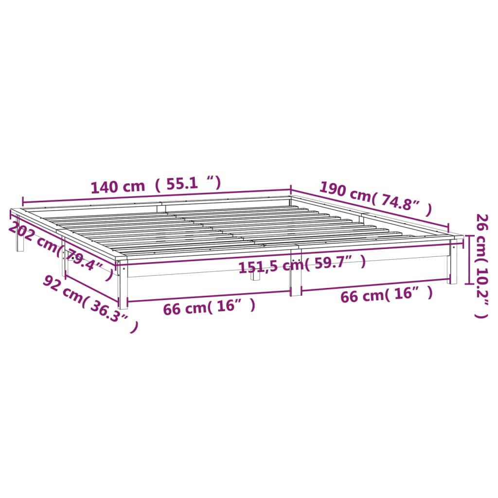 vidaXL LED Bed Frame without Mattress 140x190 cm Solid Wood