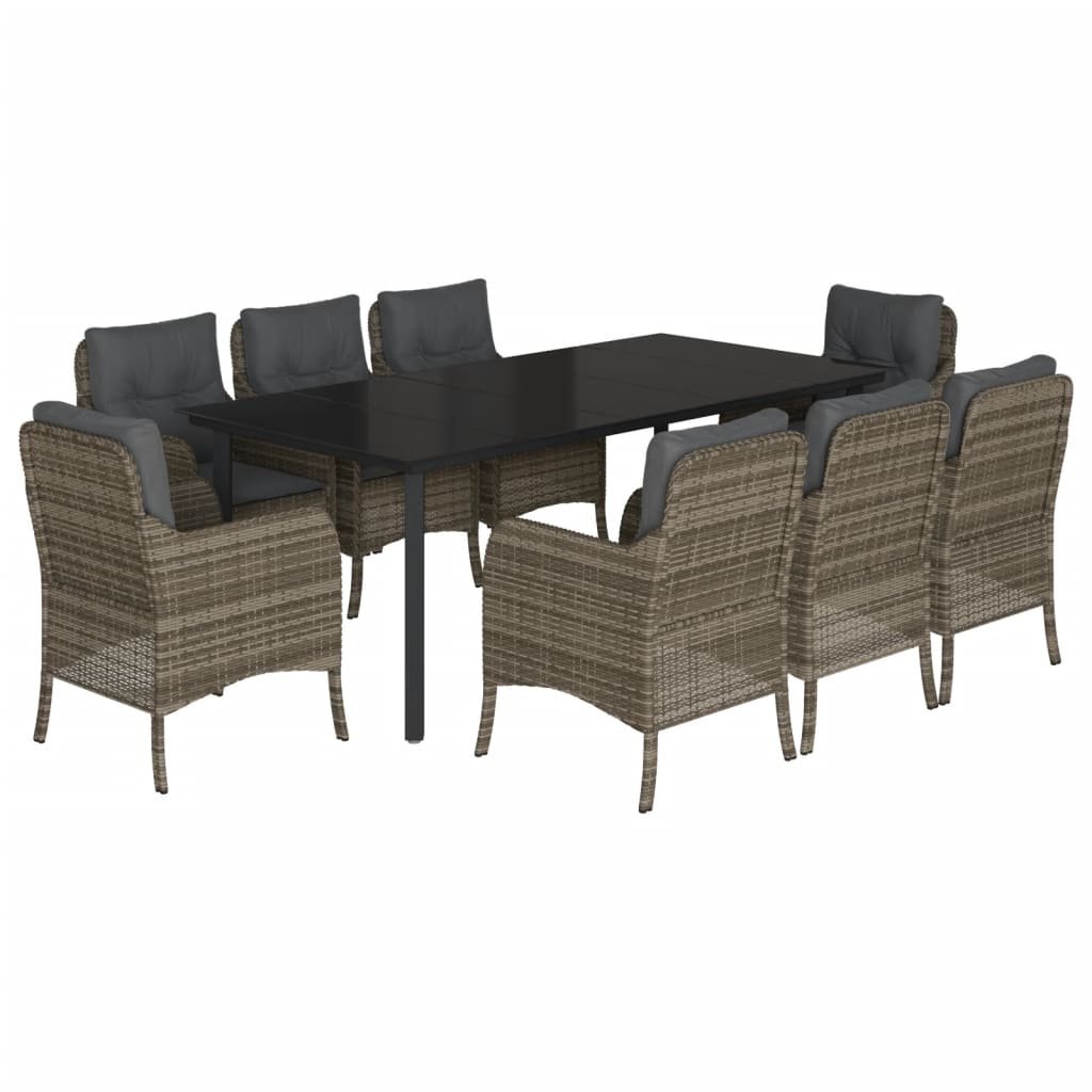 vidaXL 9 Piece Garden Dining Set with Cushions Grey Poly Rattan