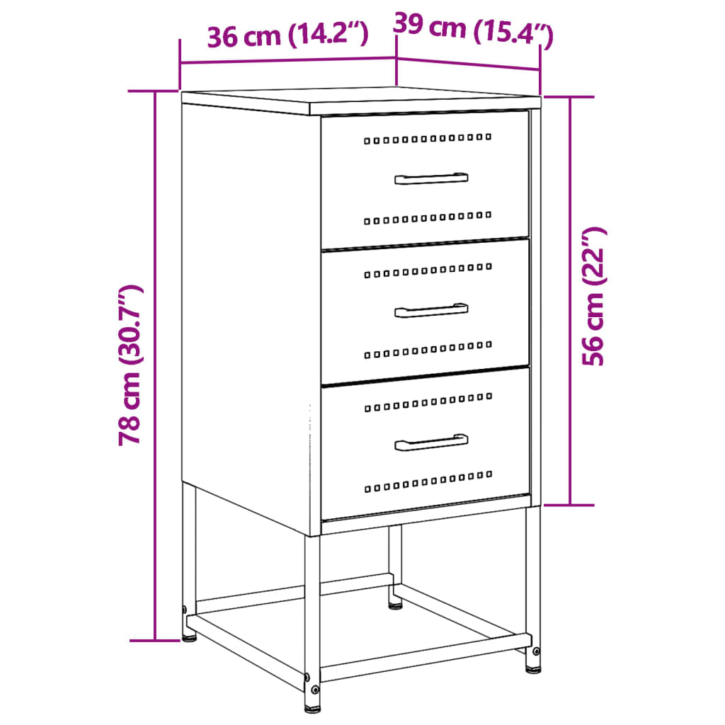 vidaXL Bedside Cabinets 2 pcs Black 36x39x78 cm Steel