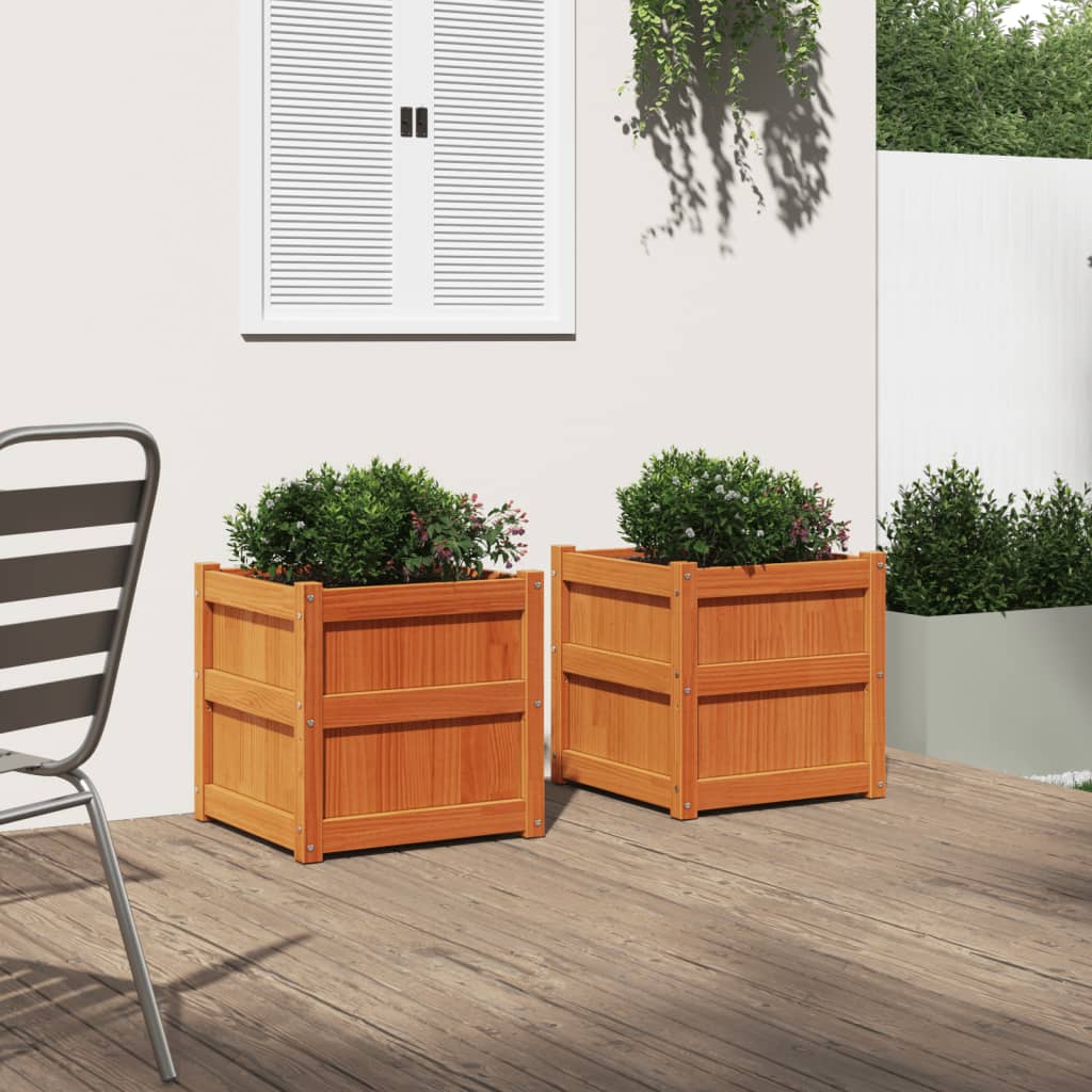 vidaXL Garden Planters 2 pcs Wax Brown Solid Wood Pine