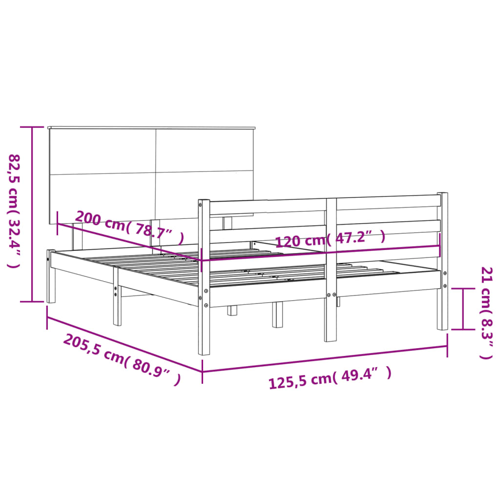 vidaXL Bed Frame without Mattress Black 120x200 cm Solid Wood