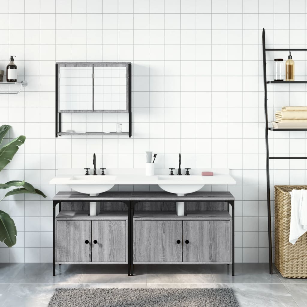 vidaXL 3 Piece Bathroom Furniture Set Grey Sonoma Engineered Wood