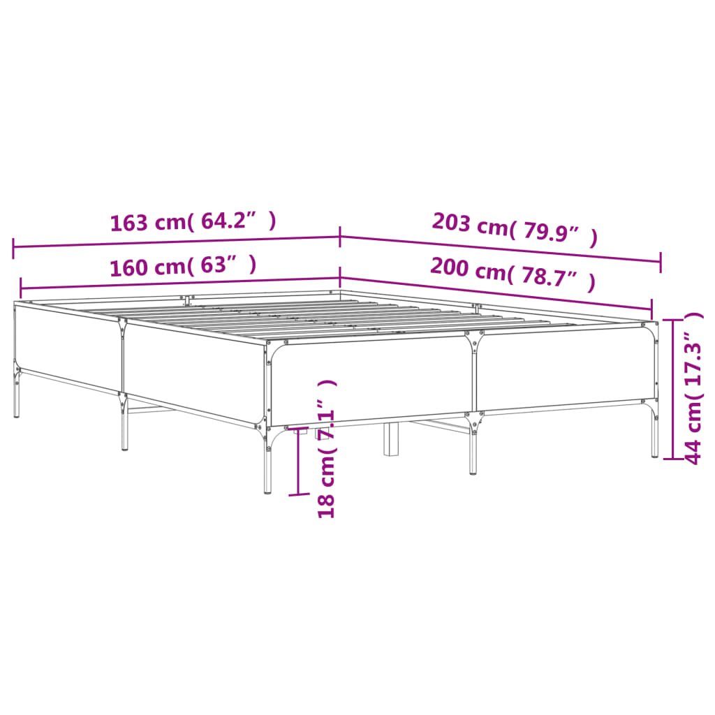 vidaXL Bed Frame without Mattress Grey Sonoma 160x200 cm