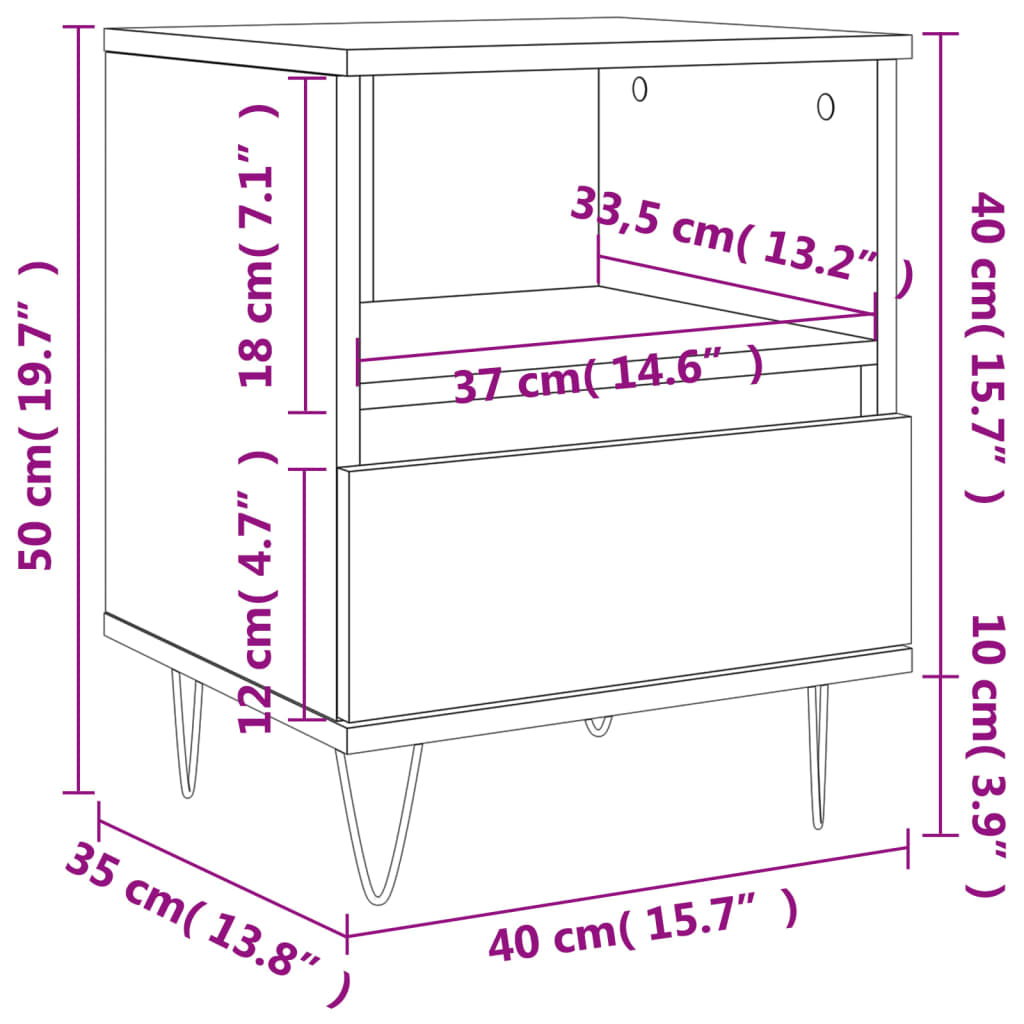 vidaXL Bedside Cabinets 2 pcs Sonoma Oak 40x35x50 cm Engineered Wood