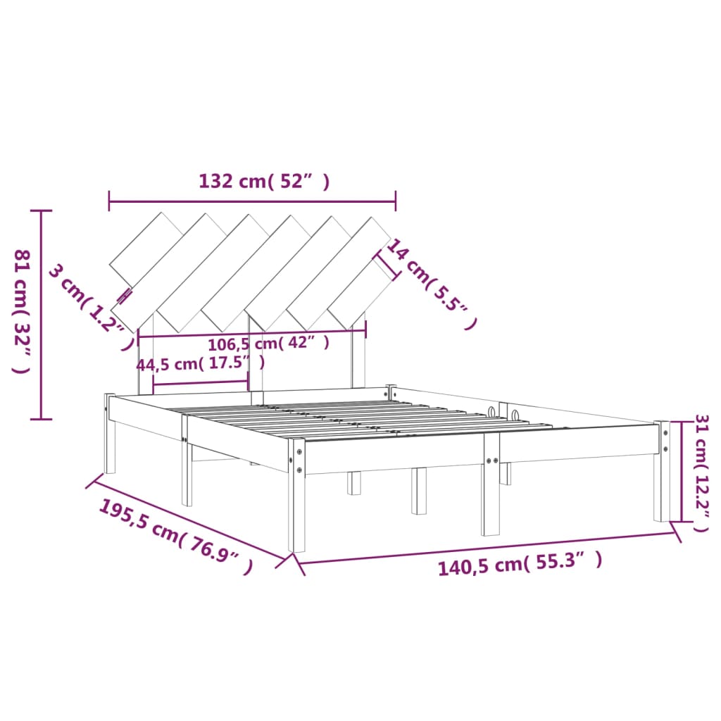 vidaXL Bed Frame without Mattress Grey 135x190 cm Double Solid Wood