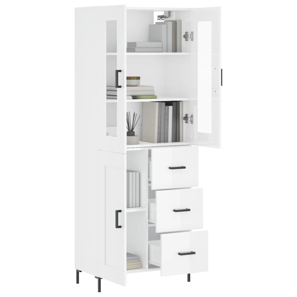 vidaXL Highboard High Gloss White 69.5x34x180 cm Engineered Wood