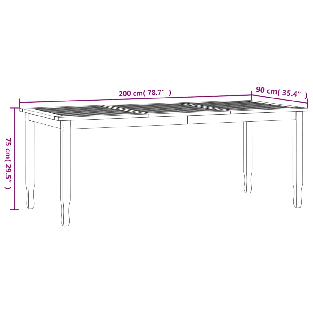 vidaXL Garden Dining Table 200x90x75 cm Solid Wood Teak