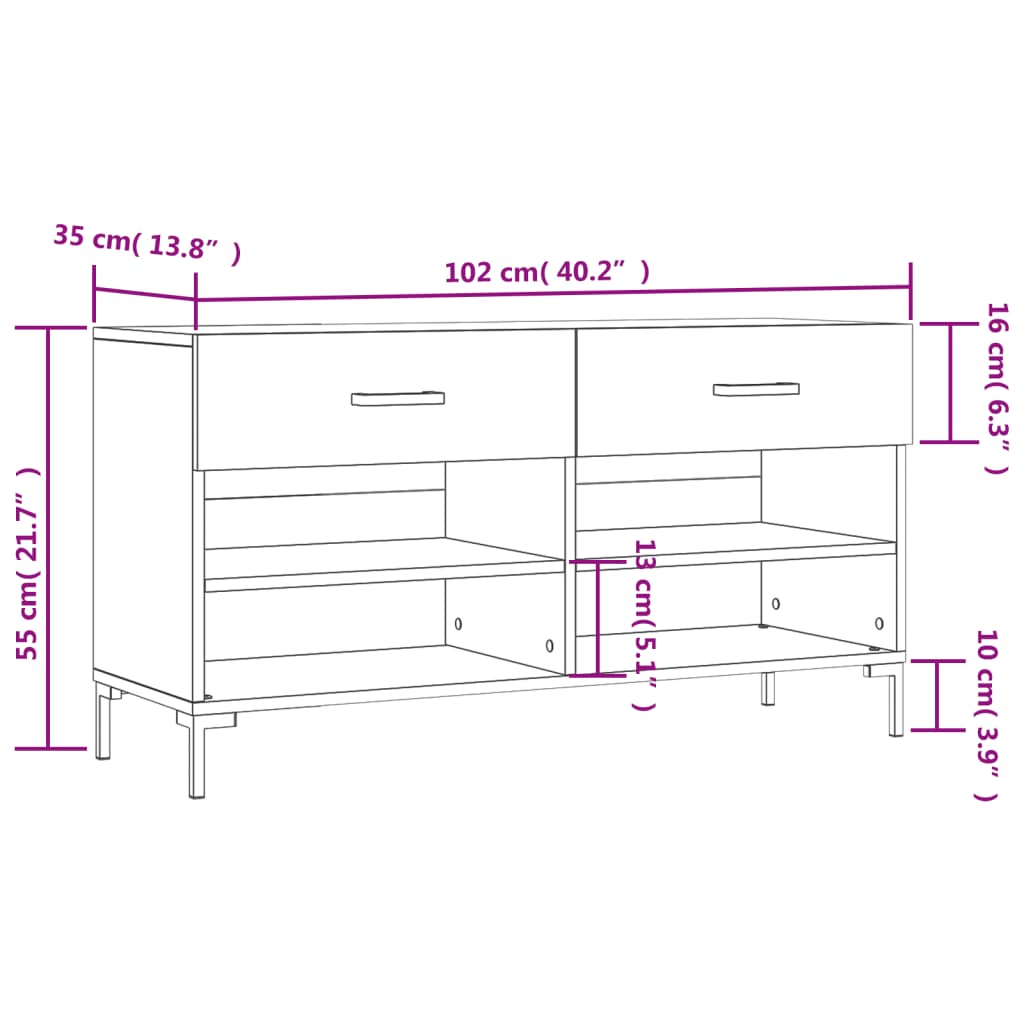 vidaXL Shoe Bench Brown Oak 102x35x55 cm Engineered Wood