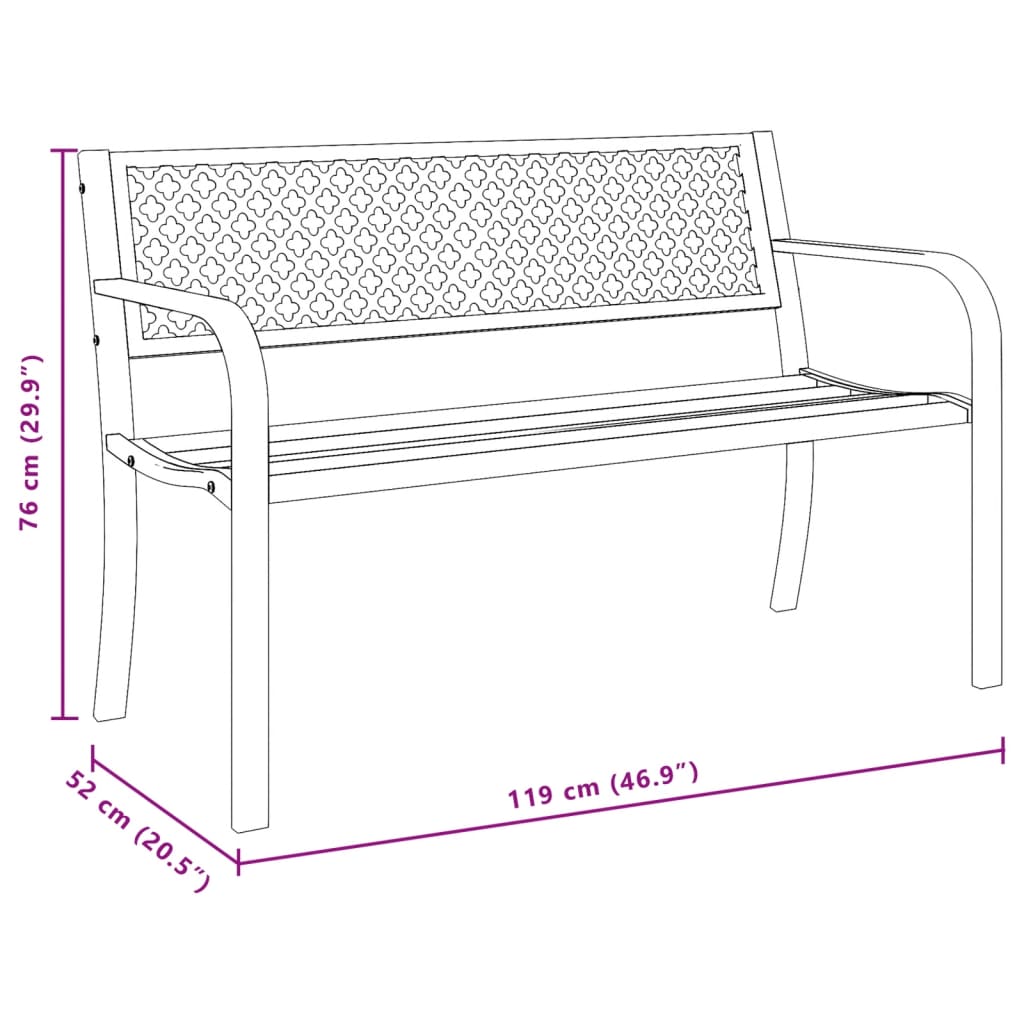 vidaXL Garden Bench 119 cm Black Steel