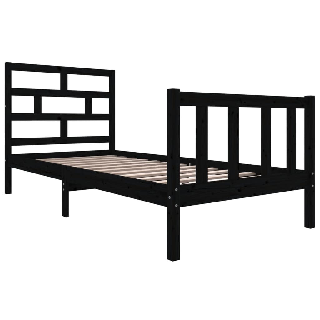 vidaXL Bed Frame without Mattress Black Solid Wood 100x200 cm (810076+814183)