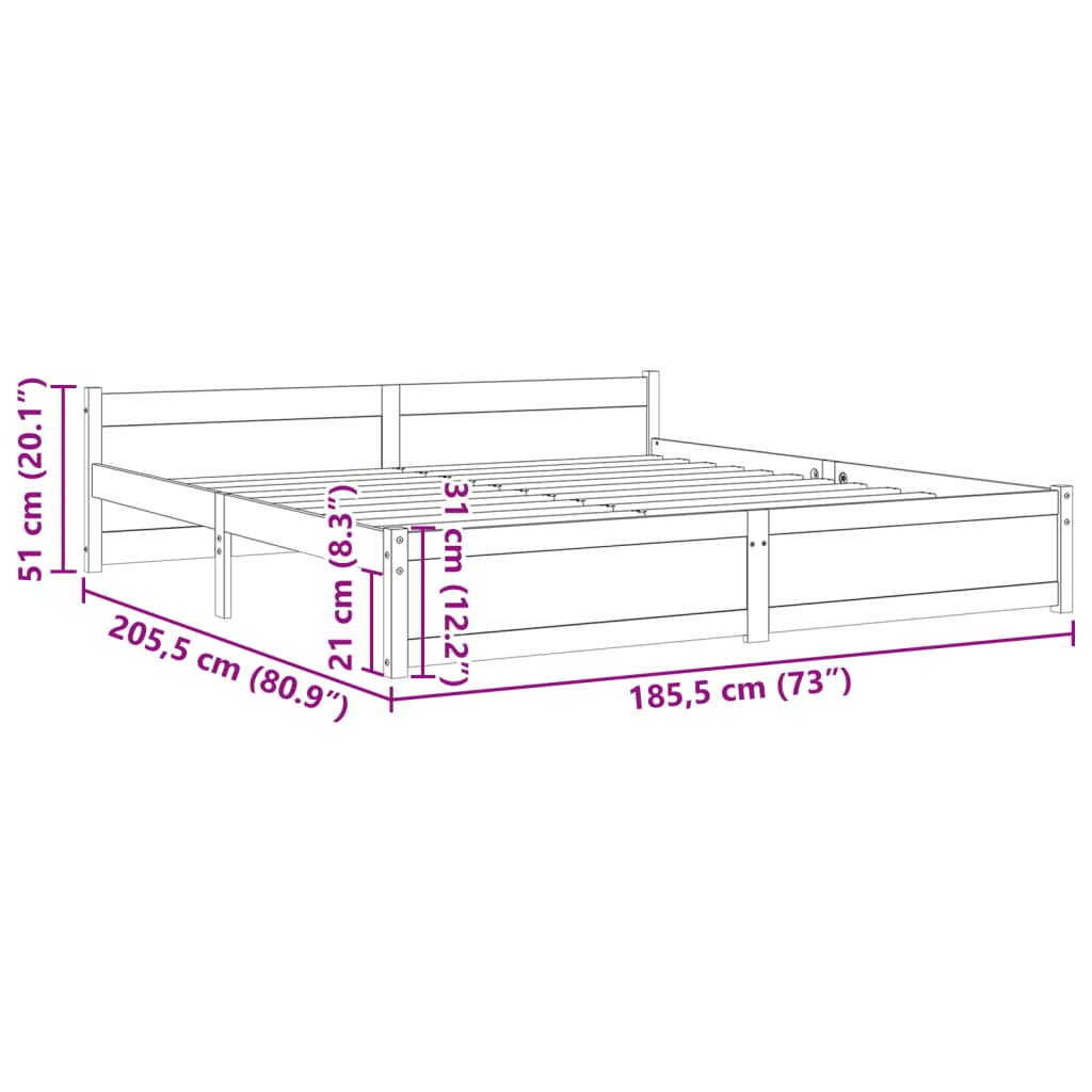 vidaXL Bed Frame without Mattress Black Solid Wood 180x200 cm Super King