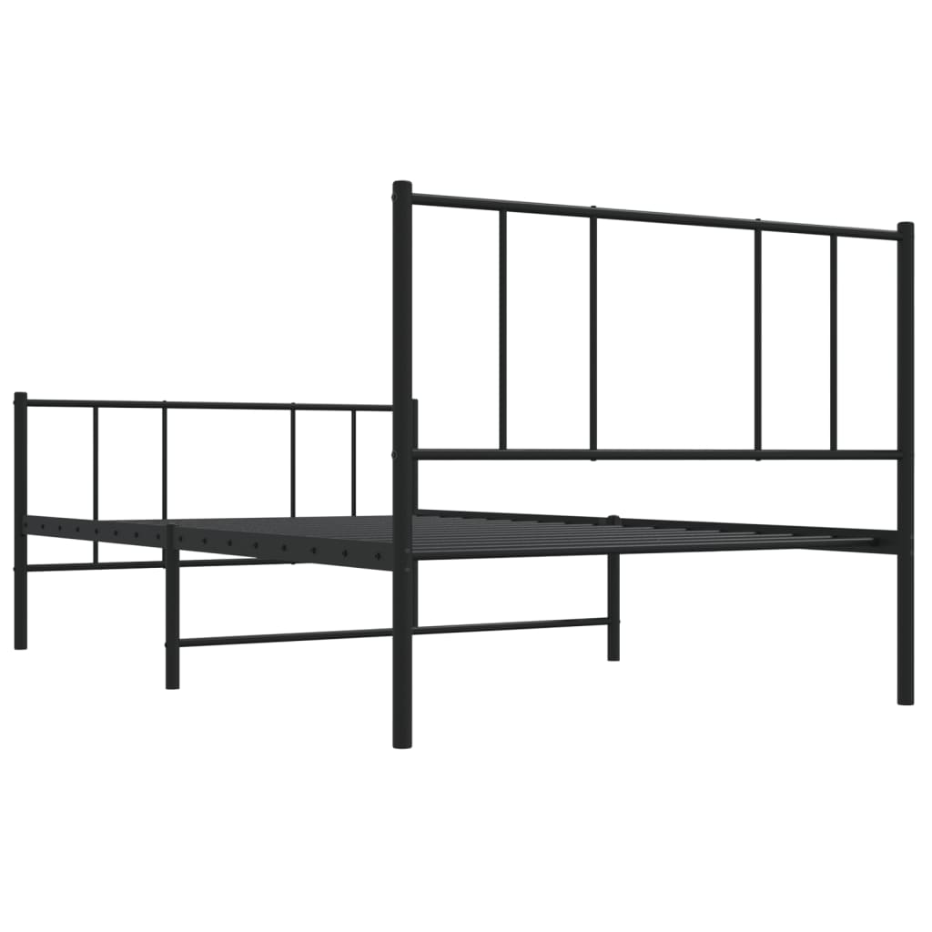 vidaXL Metal Bed Frame without Mattress with Footboard Black 100x190 cm