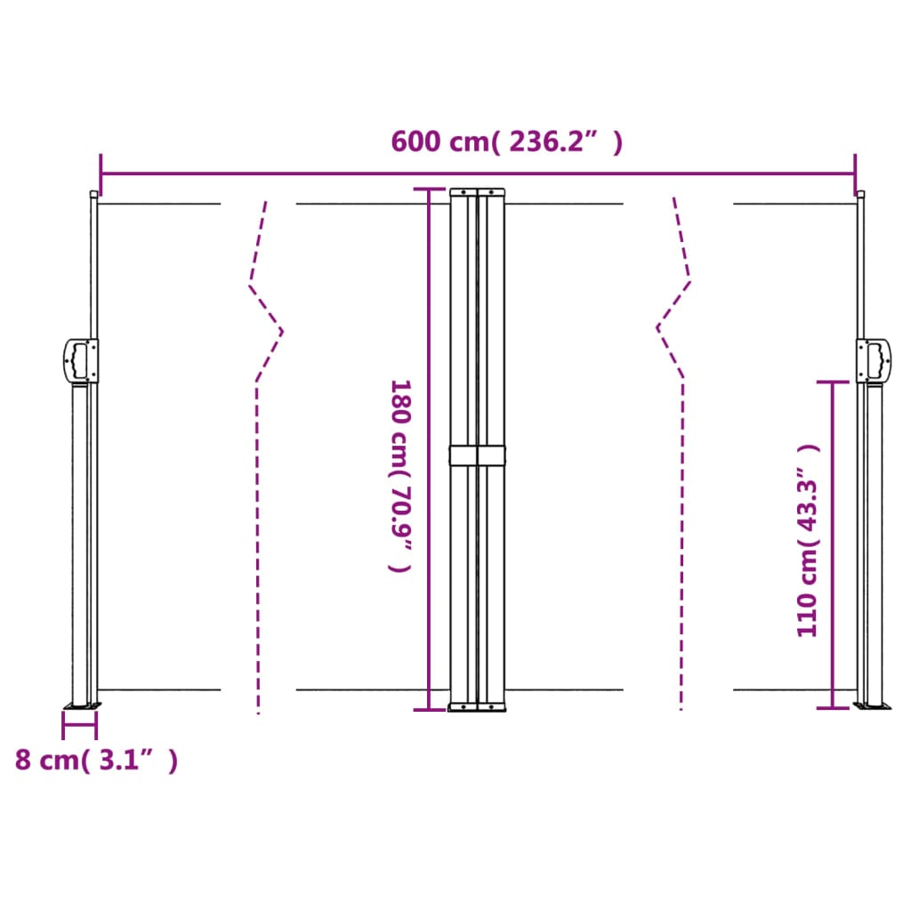 vidaXL Retractable Side Awning Terracotta 180x600 cm