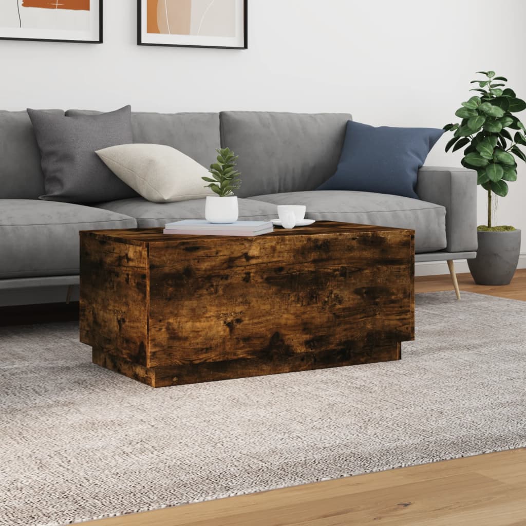 vidaXL Coffee Table with LED Lights Smoked Oak 90x50x40 cm