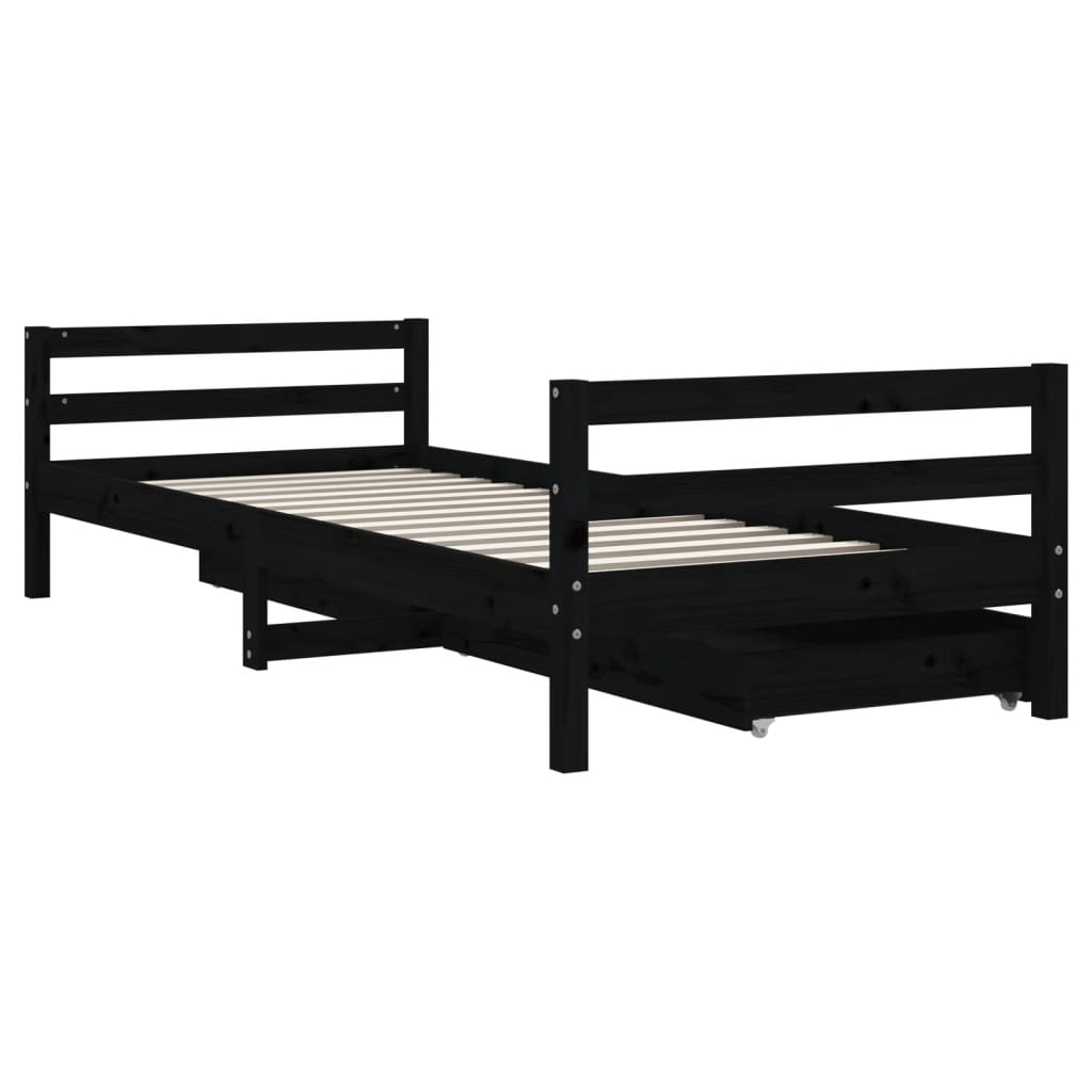 vidaXL Kids Bed Frame with Drawers Black 80x200 cm Solid Wood Pine