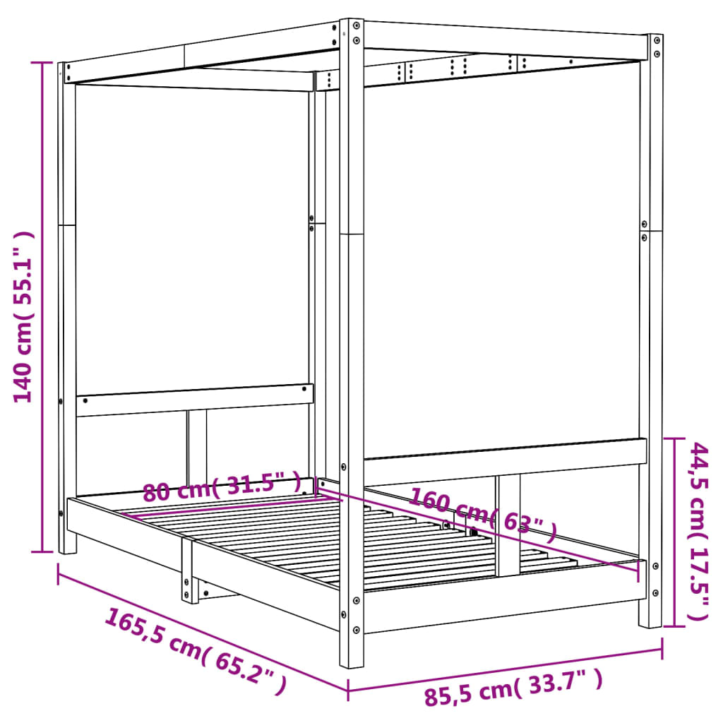 vidaXL Kids Bed Frame White 80x160 cm Solid Wood Pine