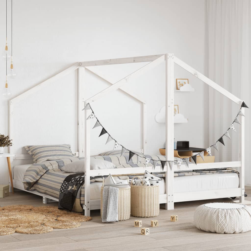 vidaXL Kids Bed Frame White 2x(90x200) cm Solid Wood Pine