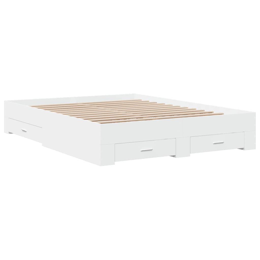 vidaXL Bed Frame with Drawers White 150x200 cm King Size Engineered Wood