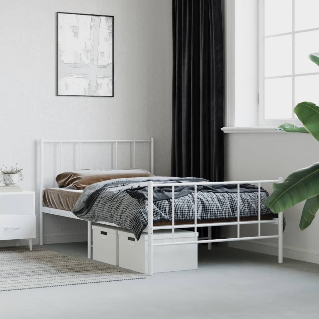 vidaXL Metal Bed Frame without Mattress with Footboard White 100x200 cm