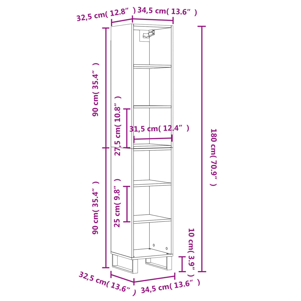 vidaXL Highboard High Gloss White 34.5x32.5x180 cm Engineered Wood