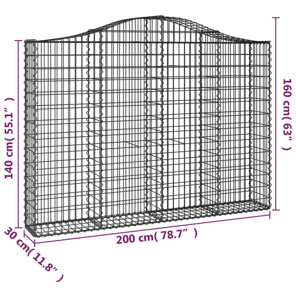 vidaXL Arched Gabion Baskets 5 pcs 200x30x140/160 cm Galvanised Iron