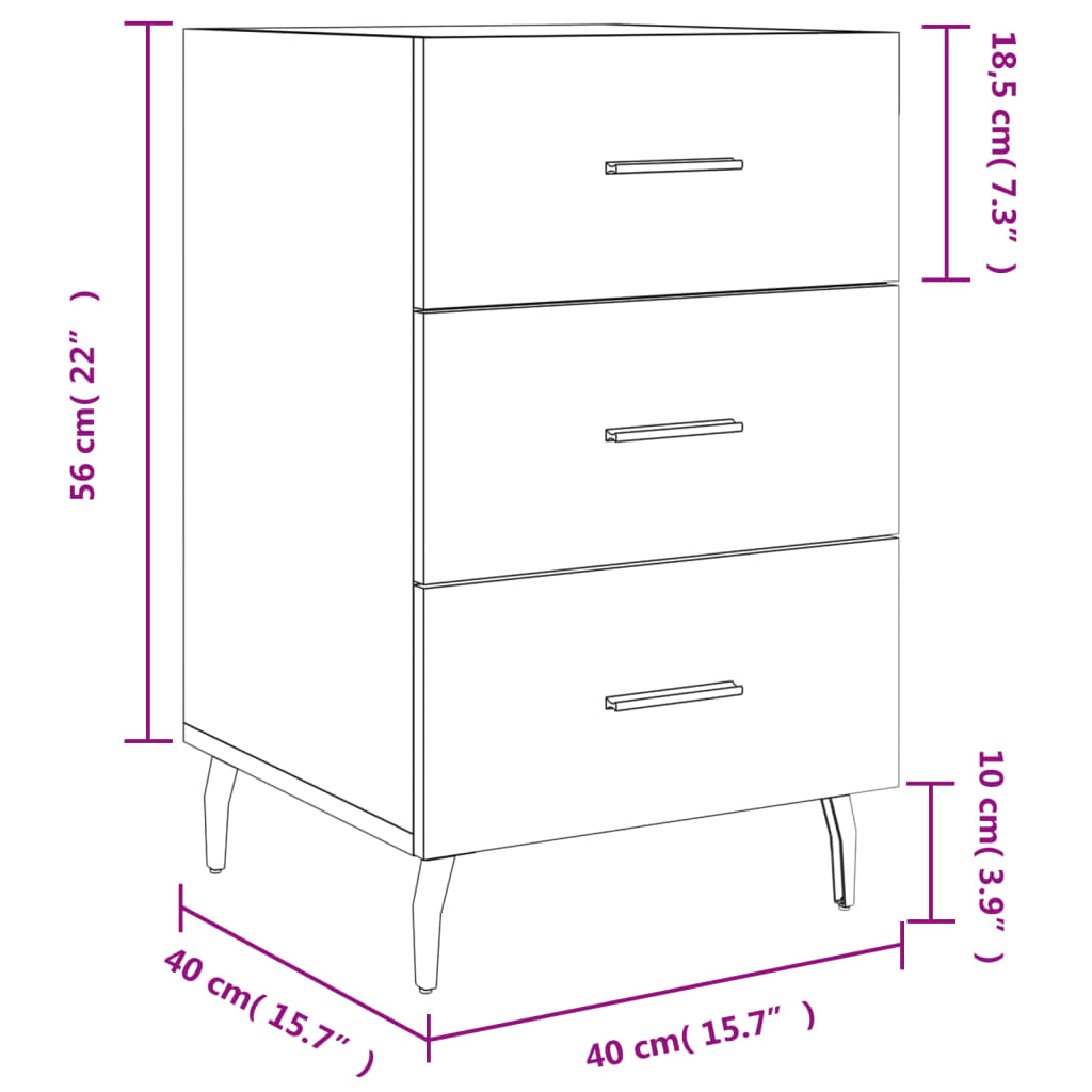 vidaXL Bedside Cabinet White 40x40x66 cm Engineered Wood