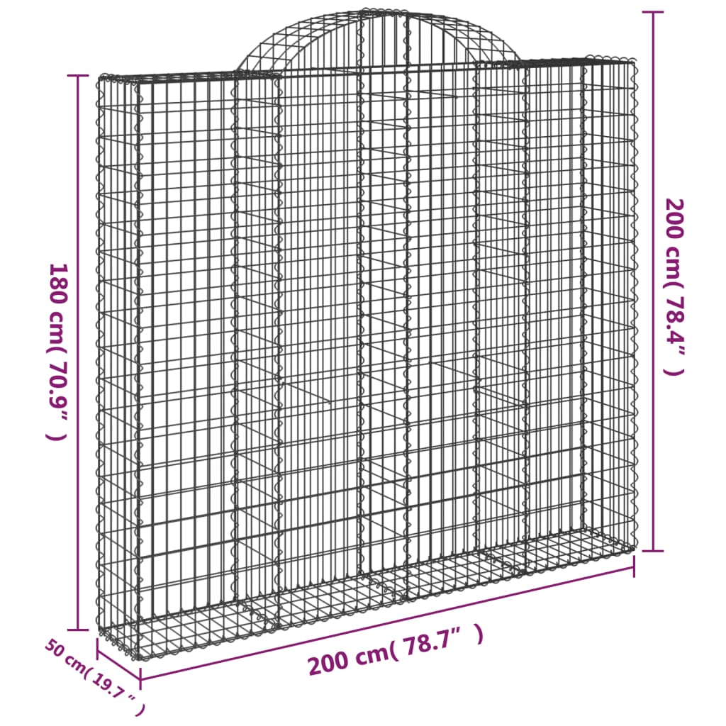 vidaXL Arched Gabion Baskets 12 pcs 200x50x180/200 cm Galvanised Iron