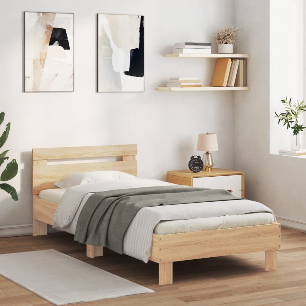 vidaXL Bed Frame without Mattress with Headboard Sonoma Oak 90x190 cm Single