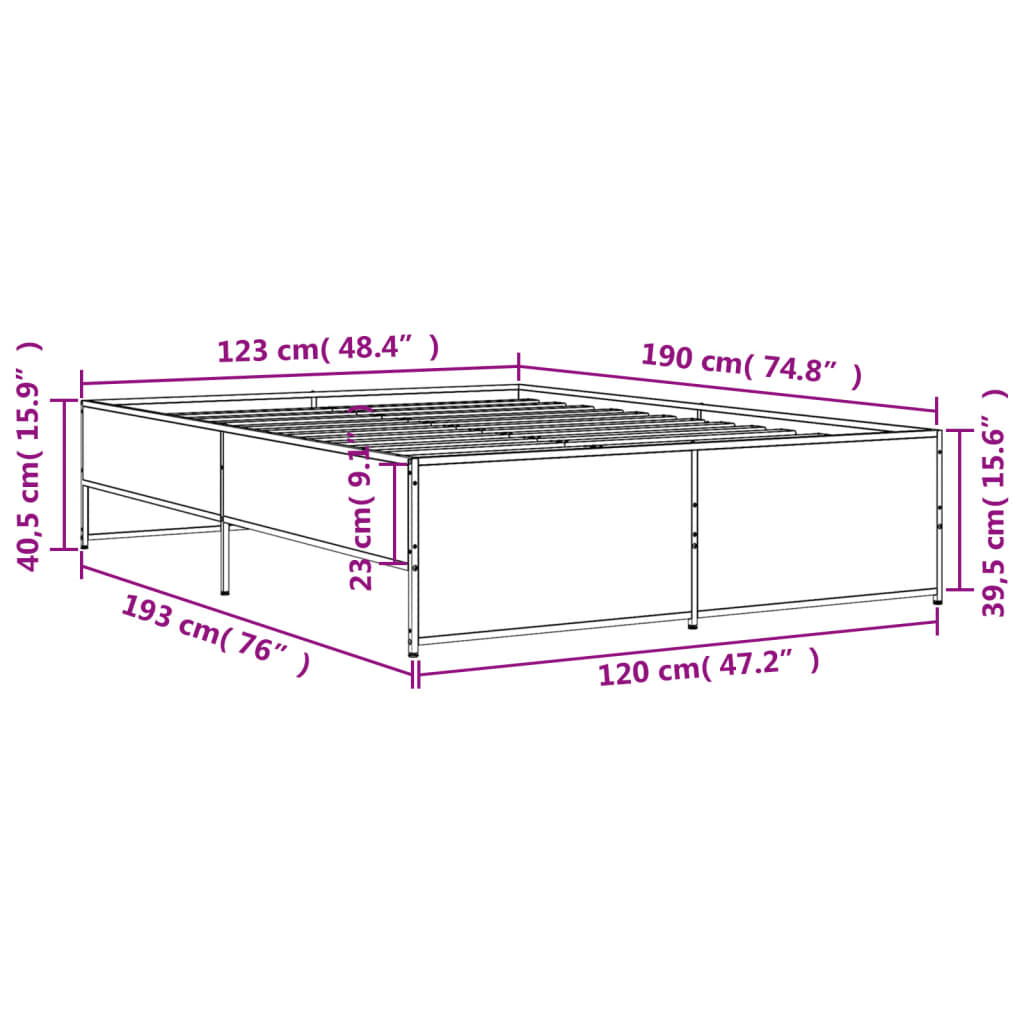 vidaXL Bed Frame without Mattress Smoked Oak 120x190 cm Small Double