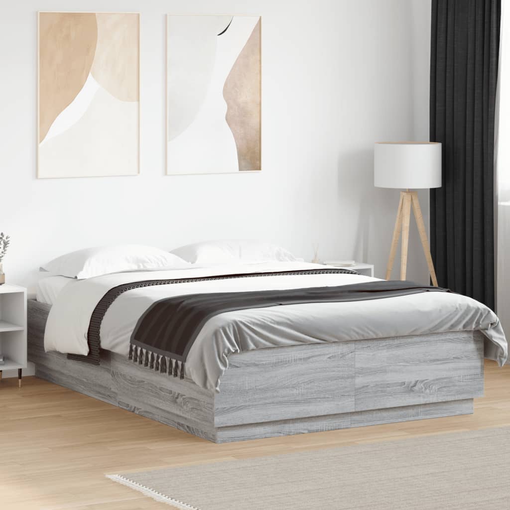 vidaXL Bed Frame with LED Lights Grey Sonoma 120x200 cm Engineered Wood