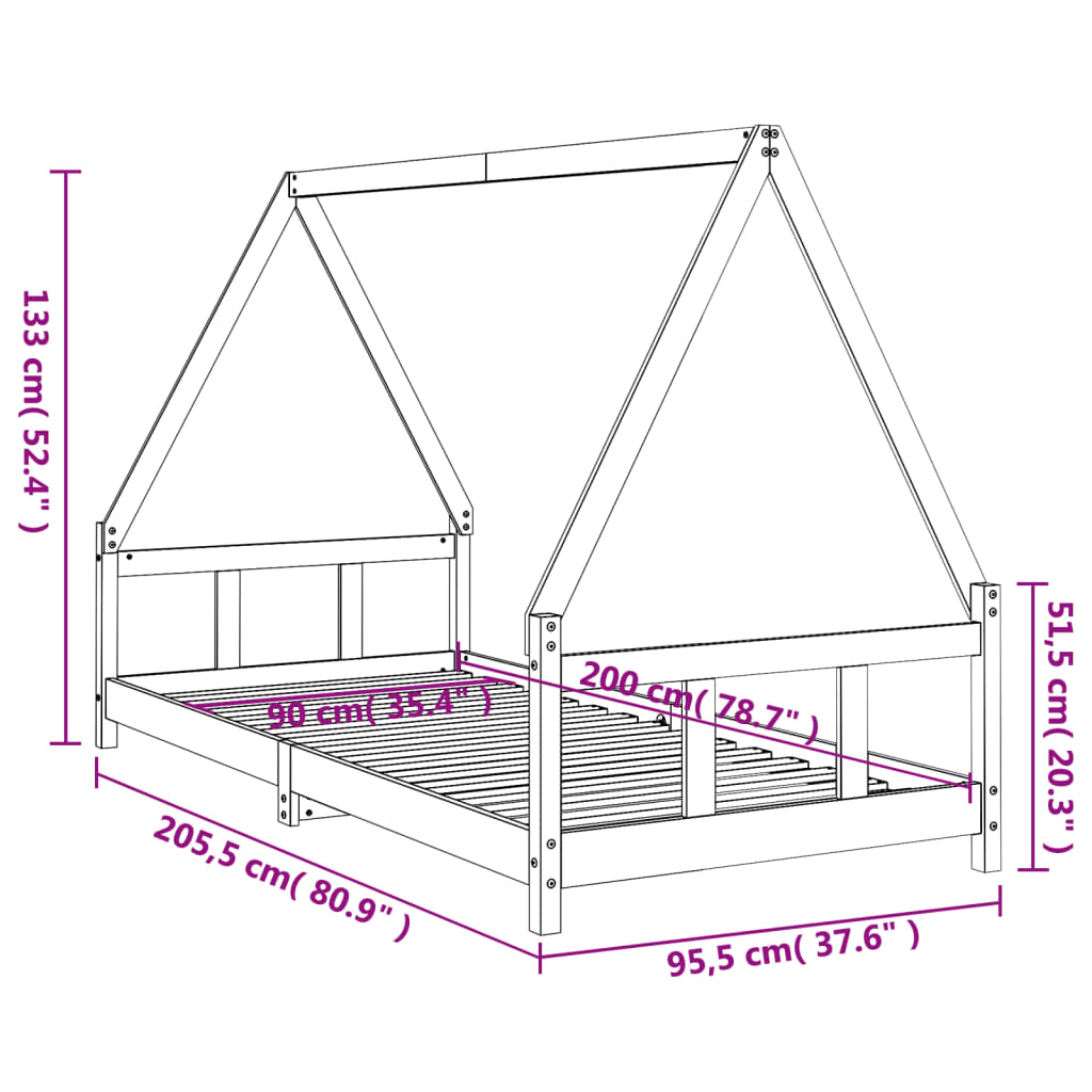 vidaXL Kids Bed Frame White 90x200 cm Solid Wood Pine