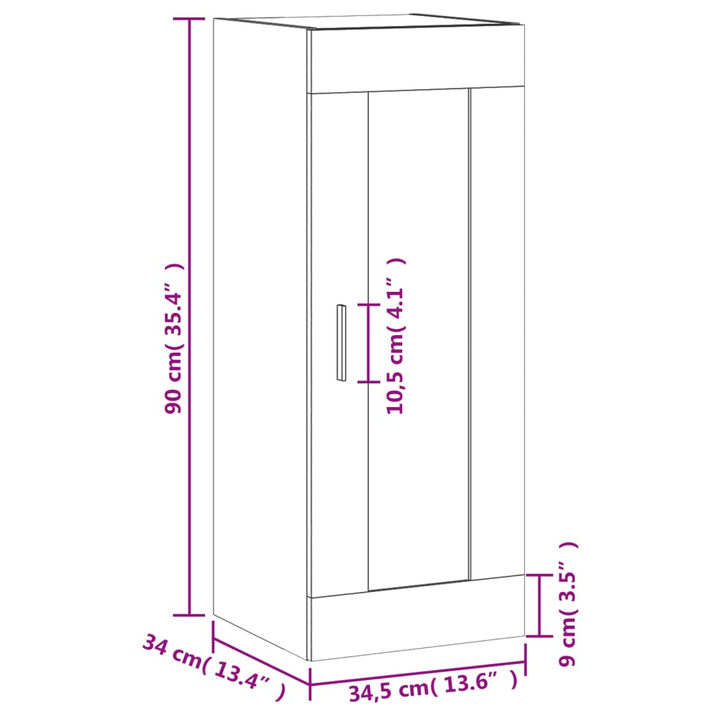 vidaXL Wall Mounted Cabinet Grey Sonoma 34.5x34x90 cm Engineered Wood