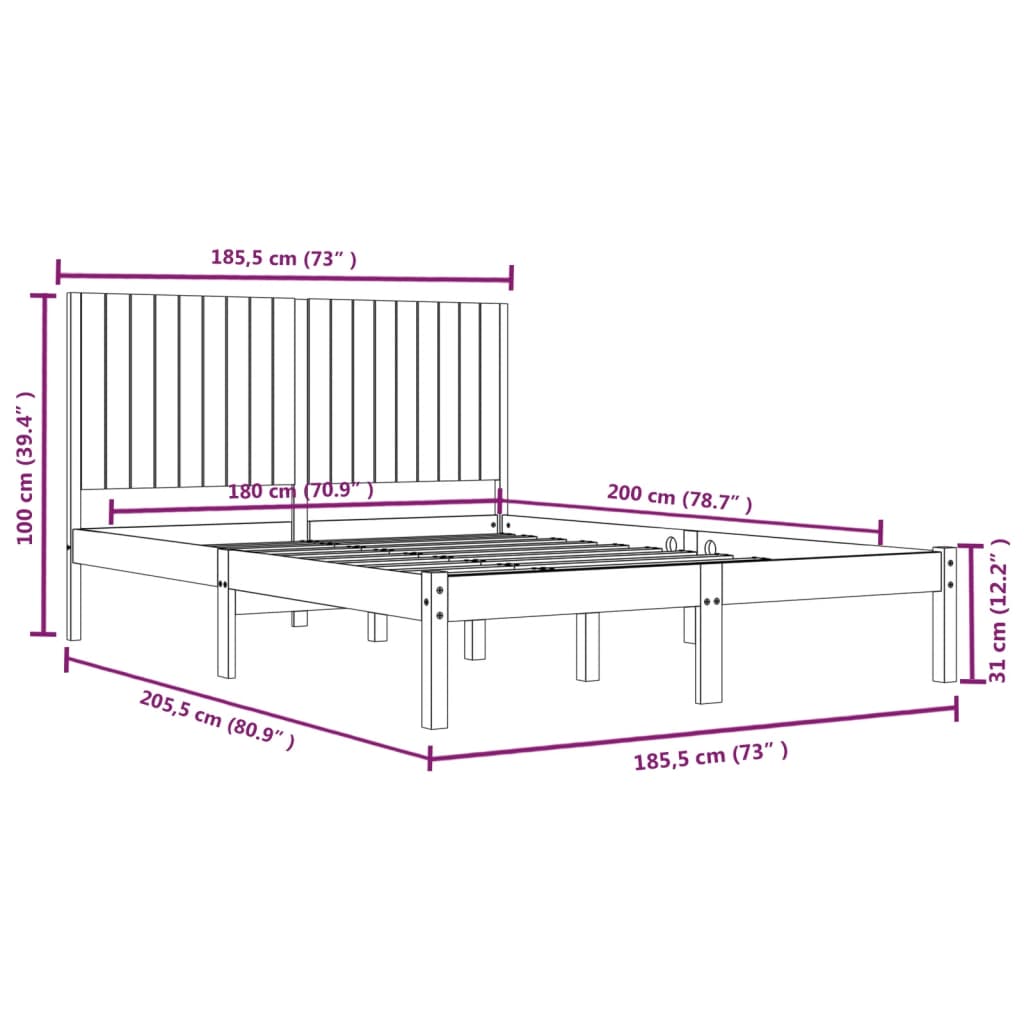 vidaXL Bed Frame without Mattress 180x200 cm Super King Solid Wood