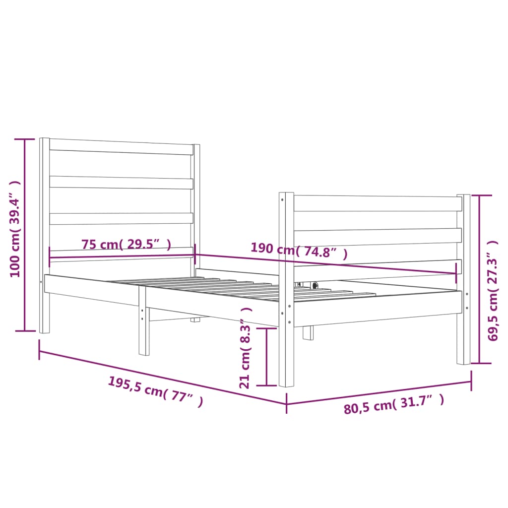 vidaXL Bed Frame without Mattress White 75x190 cm Small Single Solid Wood Pine